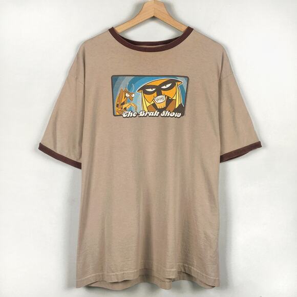 Vintage 2003 The Brak Show Cartoon Graphic Ringer T Shirt Adult Swim Brown Large - Picture 1 of 16